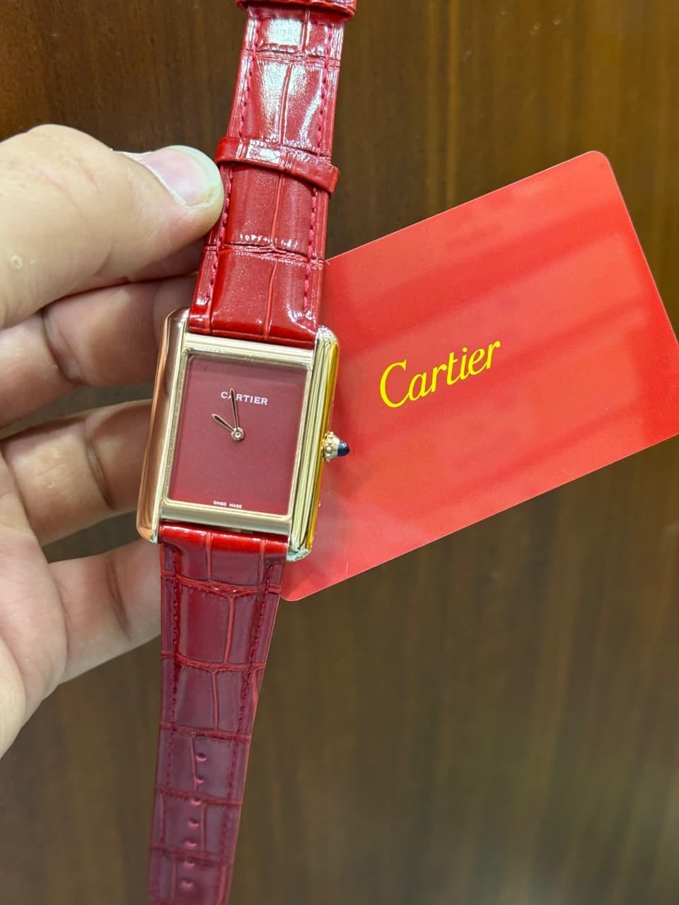 CARTIER TANK || ROSE GOLD CASE WITH MAROON DIAL
