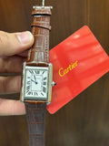 CARTIER TANK|| SILVER CASE WITH BROWN STRAP